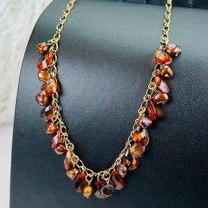 Gorgeous goldtone, Amber colored beaded accent Cookie Lee costume necklace